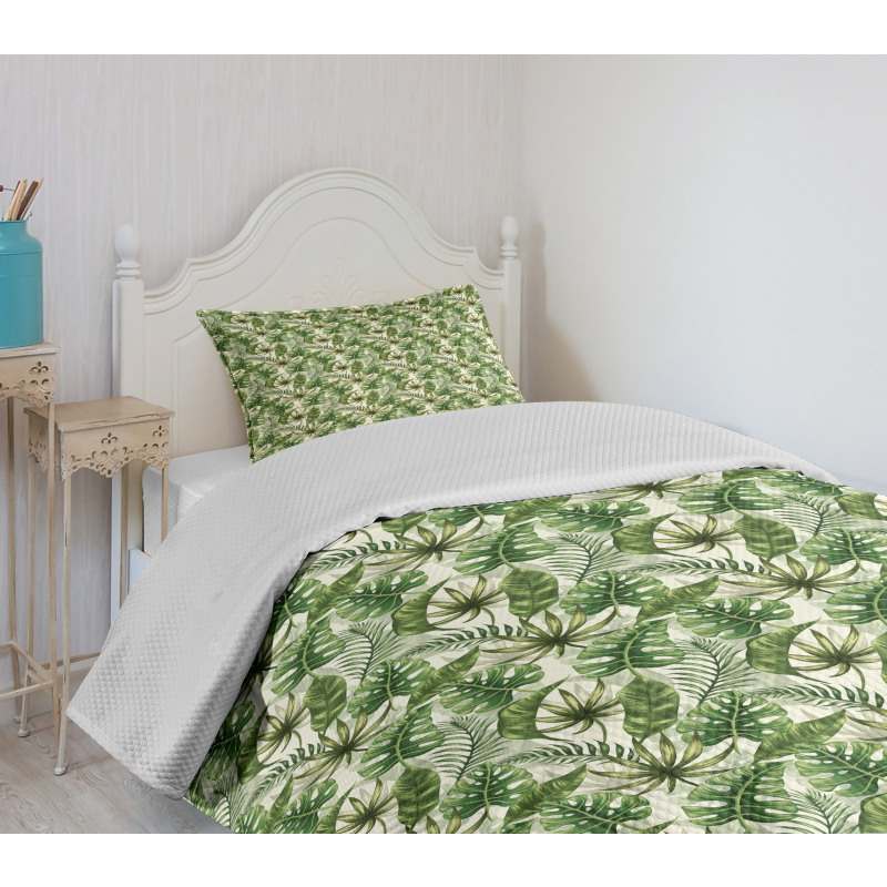 Hawaiian Elements in Green Bedspread Set