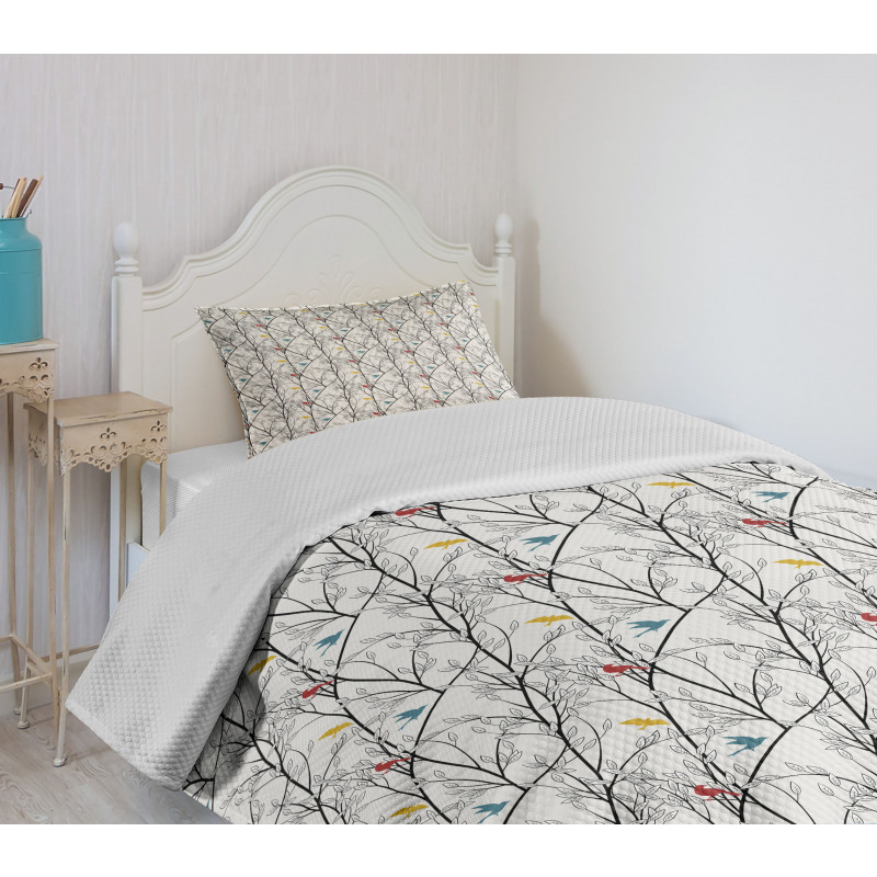 Woodland Nature Birds Trees Bedspread Set