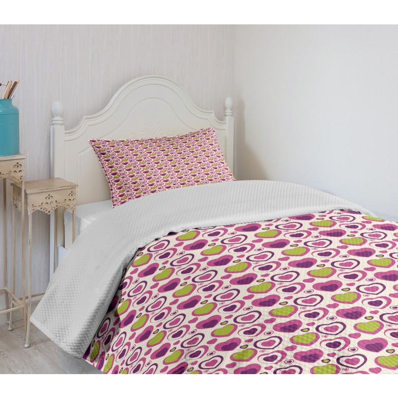 Pastel Colors Love Shapes Bedspread Set