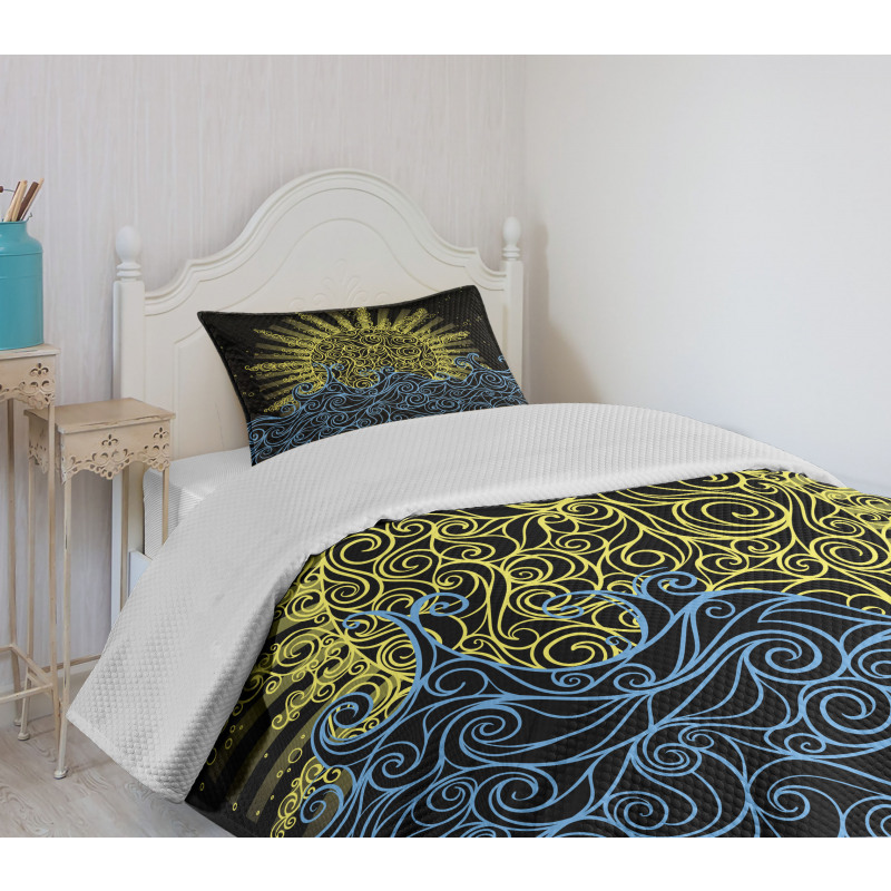 Wavy Ocean Summer Sky Motif Bedspread Set