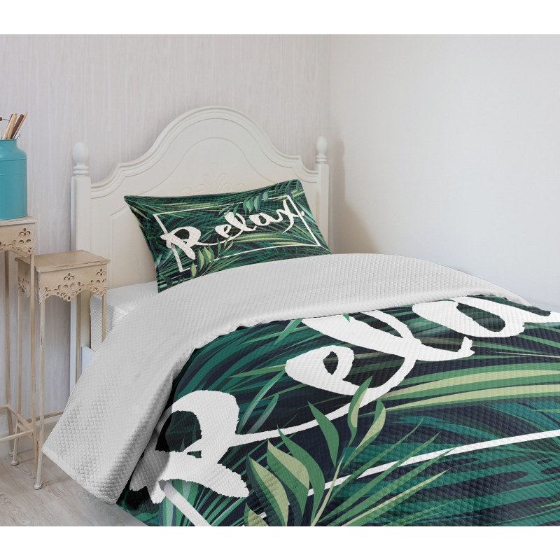 Hawaiian Fern Leaves Design Bedspread Set