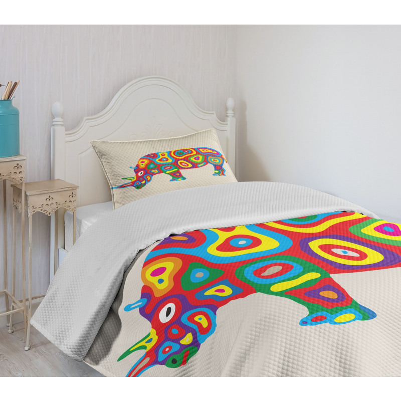 Rainbow Colored Motifs Animal Bedspread Set