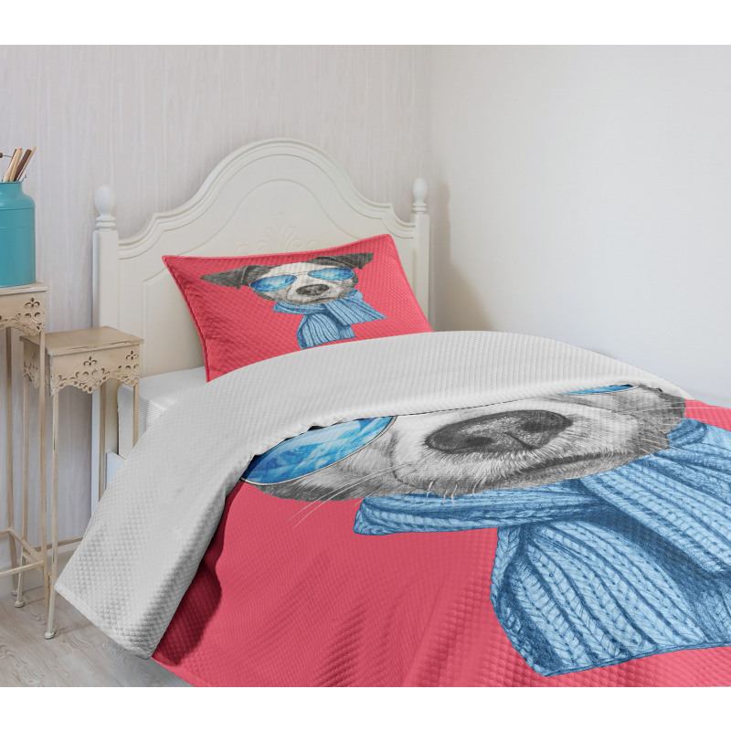 Hipster Dog Glasses Bedspread Set