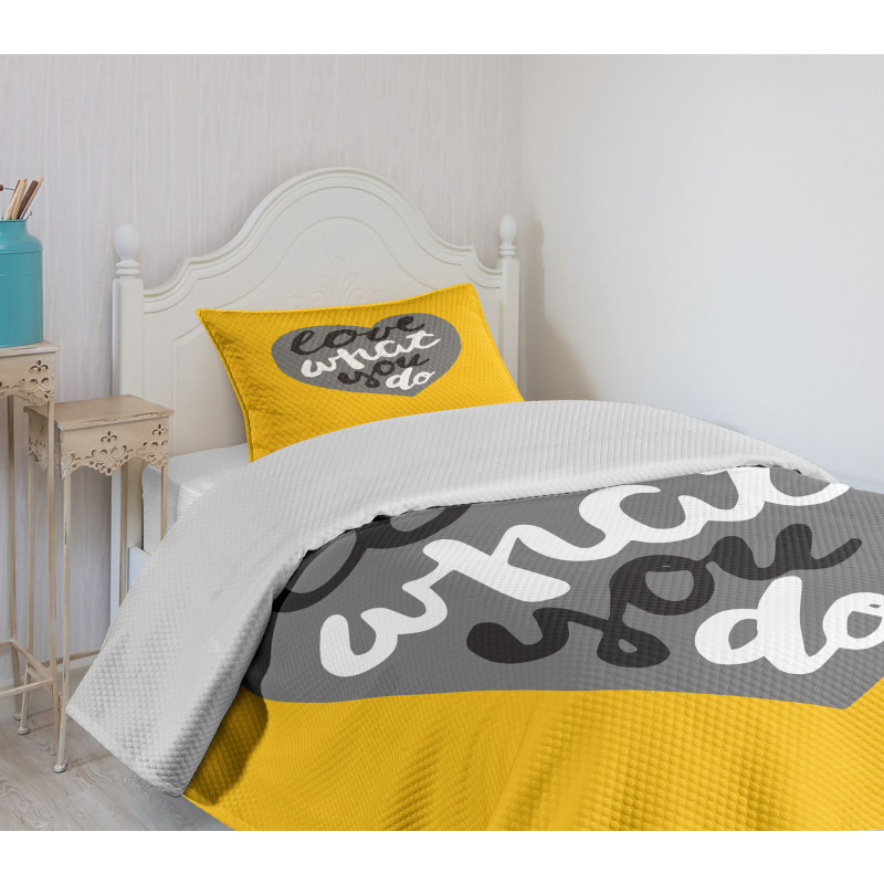 Greyscale Heart on Yellow Bedspread Set