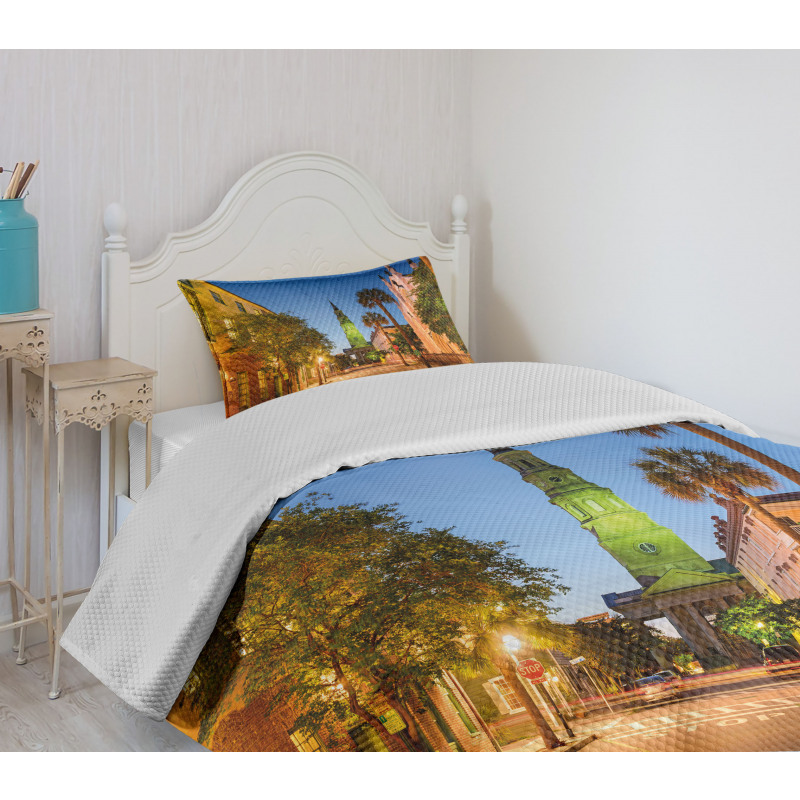 Street at Sunset Scene Bedspread Set