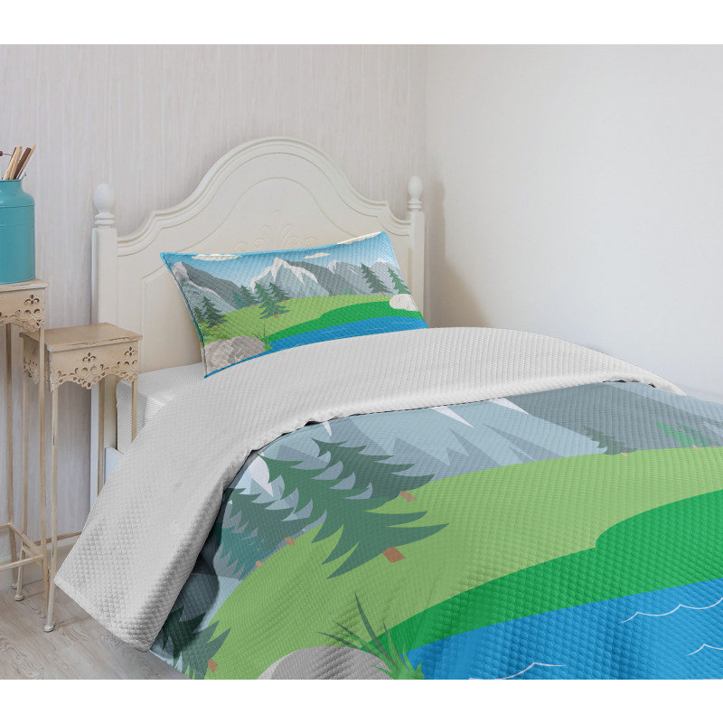 Cartoon Spring Scene Bedspread Set