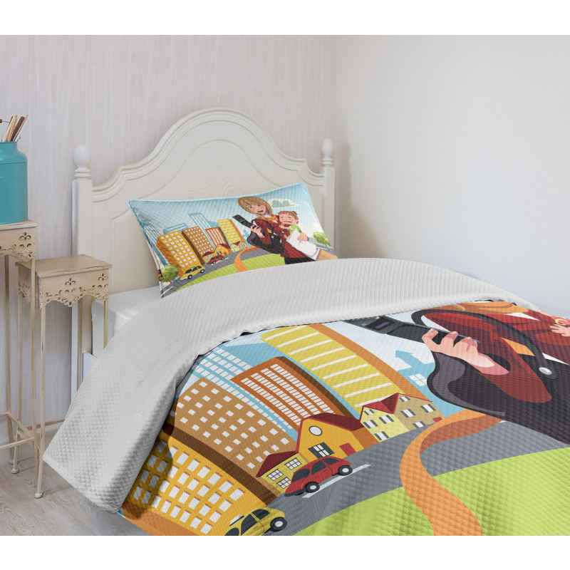 Woman Phone and Her Baby Bedspread Set