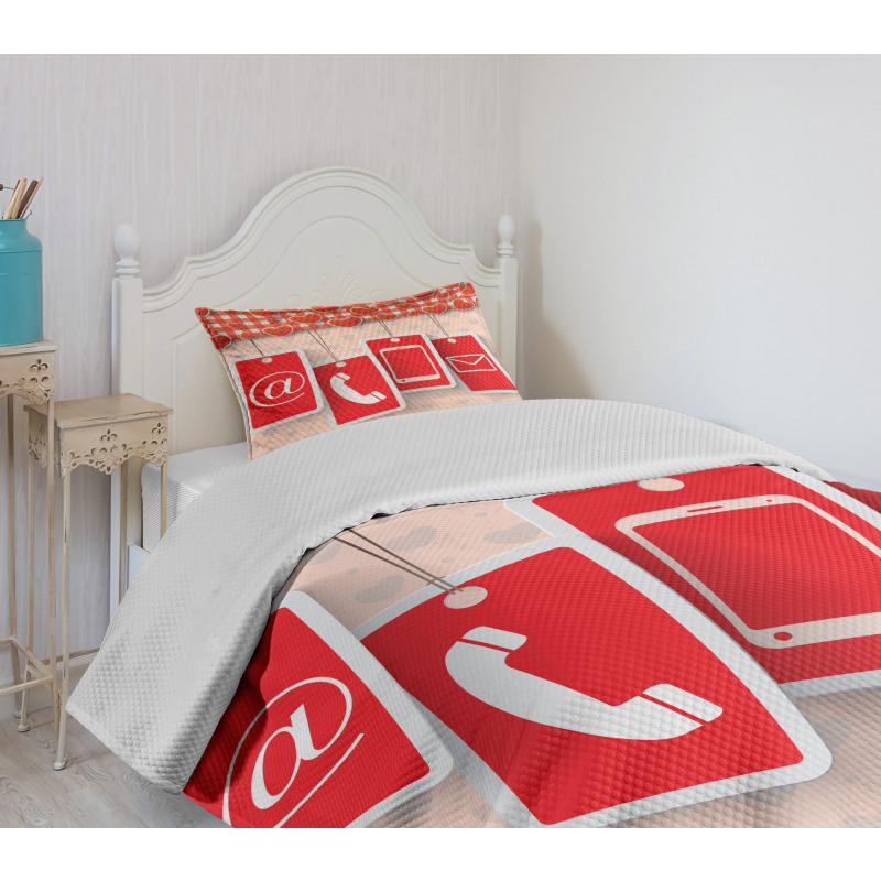 Phone and Hearts Bedspread Set