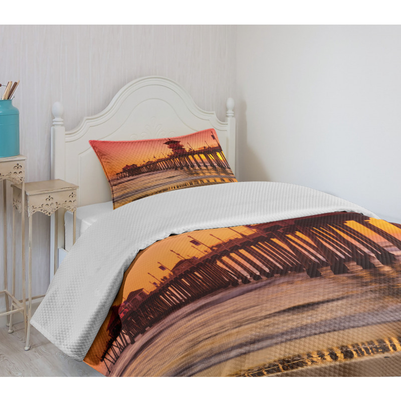 Huntington Beach Pier Sunset Bedspread Set