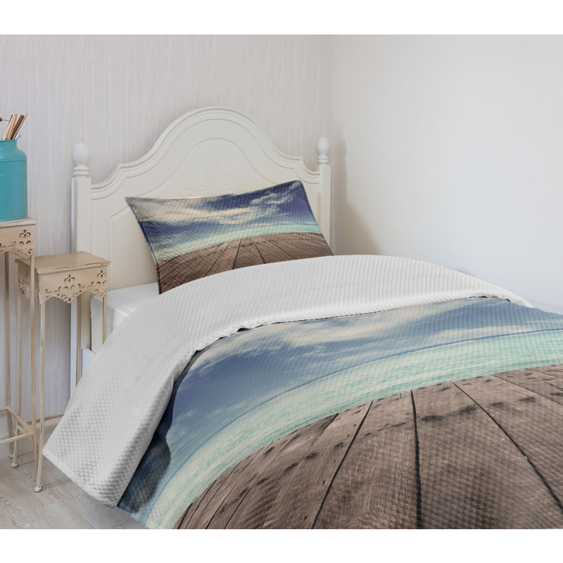 Ocean Cloudy Sky Wooden Pier Bedspread Set