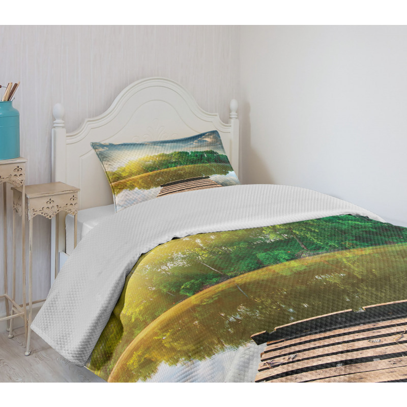 Old Pier Tranquil Sunrise Lake Bedspread Set