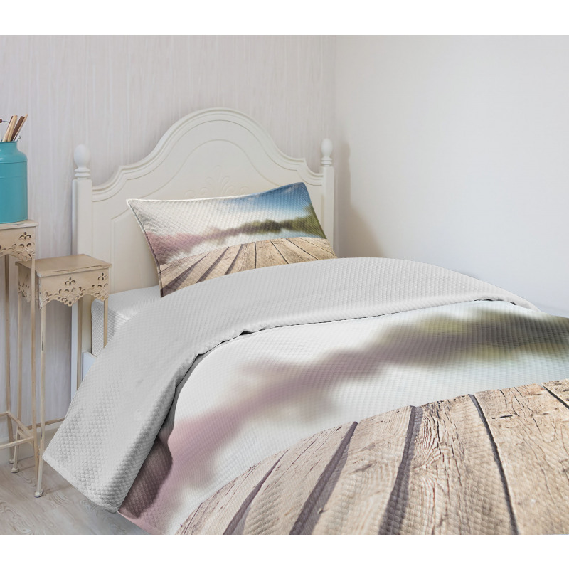 Grunge Wood Pier Blurred Photo Bedspread Set