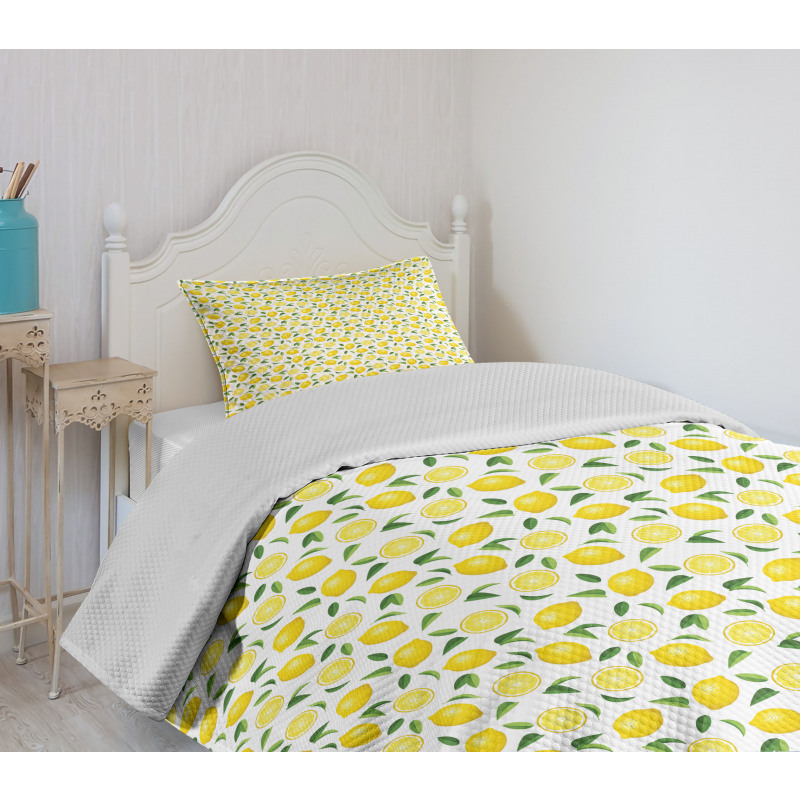 Fruit Art Lemons and Leaves Bedspread Set