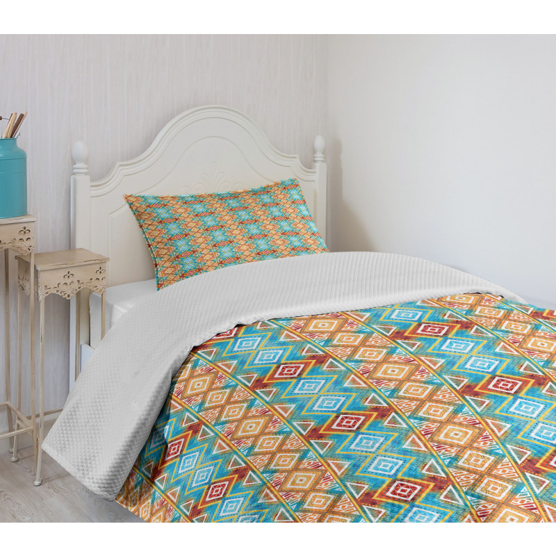 Colorful Tie Dye Geometric Bedspread Set