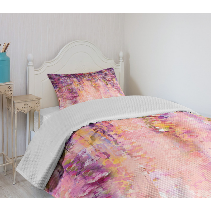 Watercolor Wisteria Blooms Bedspread Set