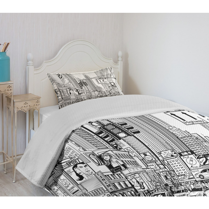 Street of New York Urban Sketch Bedspread Set