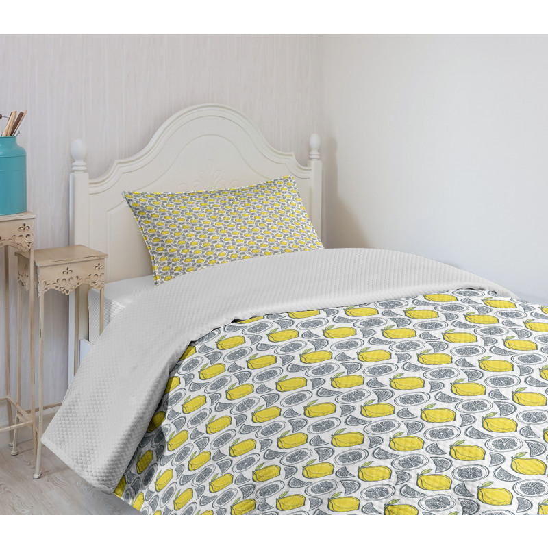 Hand Drawn Lemons Bedspread Set