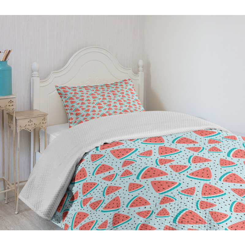 Watermelon Slices and Seeds Bedspread Set