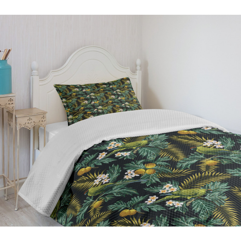 Palm Plumeria and Bird Bedspread Set