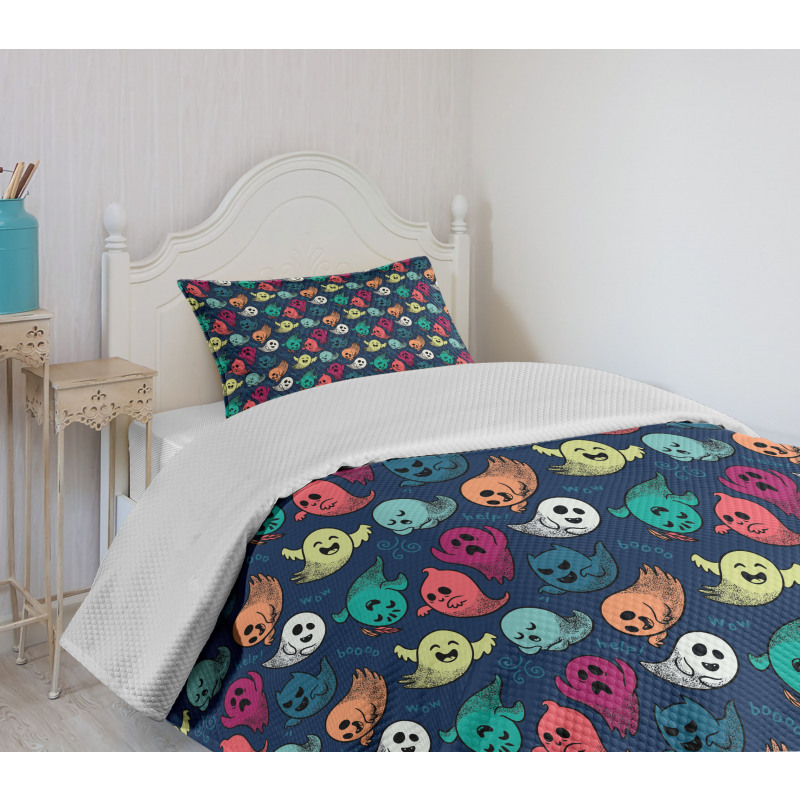 Colorful Spooky Ghosts Bedspread Set