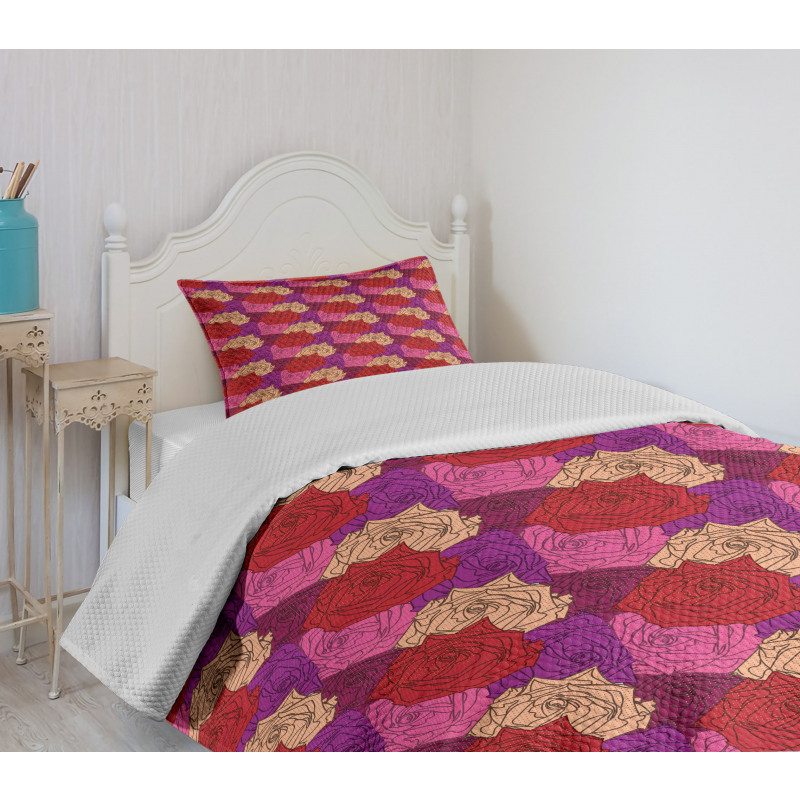 Dotted Colorful Floral Image Bedspread Set
