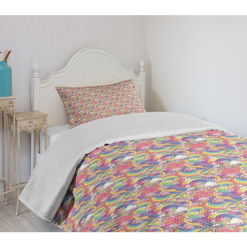 Colorful Unicorn Cartoon Bedspread Set