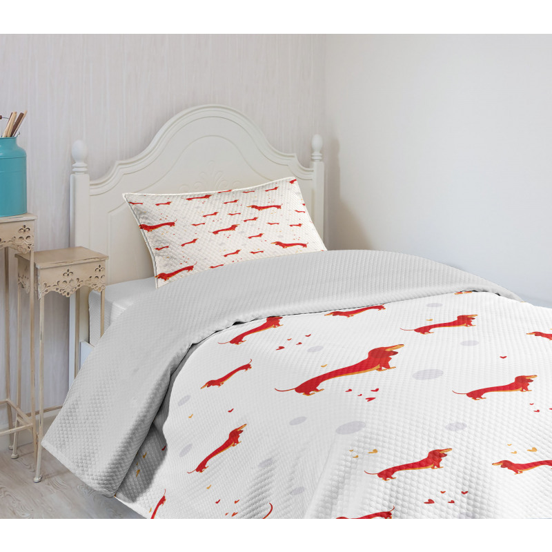 Dog with Hearts and Dots Bedspread Set