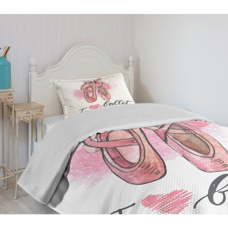 I Love Ballet Typography Bedspread Set