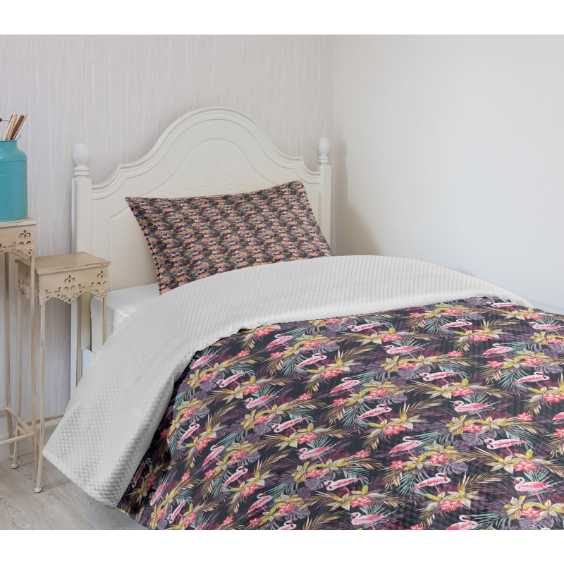 Tropical Summer Flora Flamingo Bedspread Set