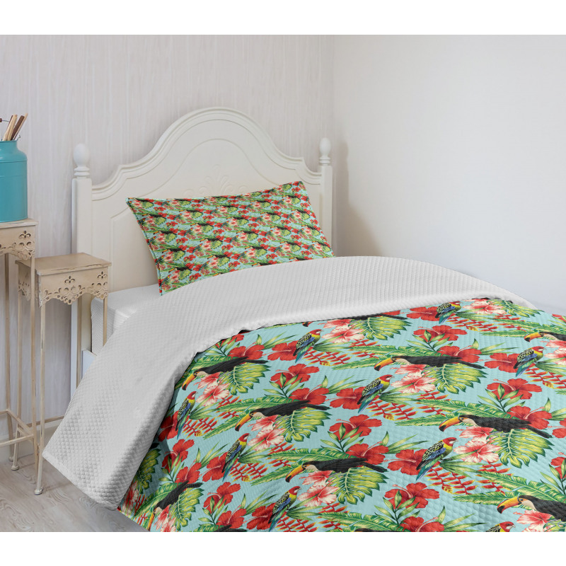 Hibiscus Parrot and Toucan Bedspread Set