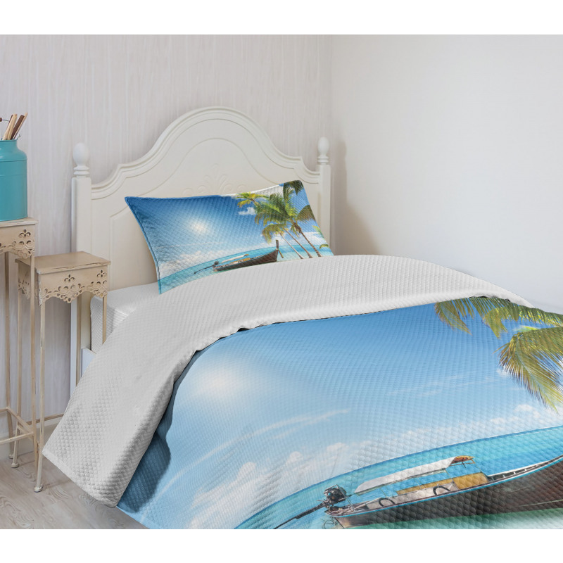 Wooden Boat on Exotic Beach Bedspread Set