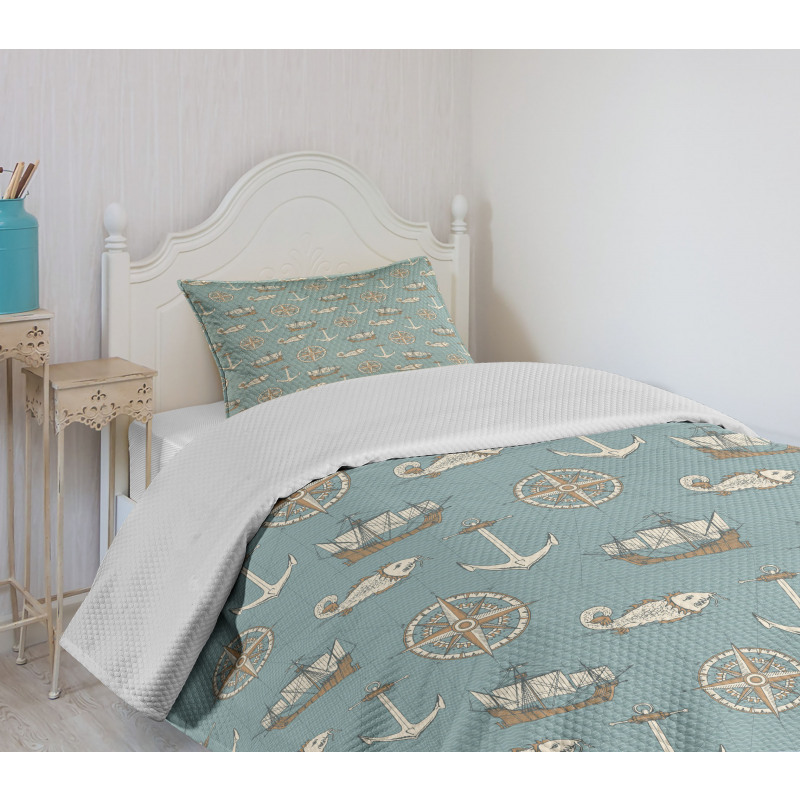 Retro Nautical Elements Art Bedspread Set