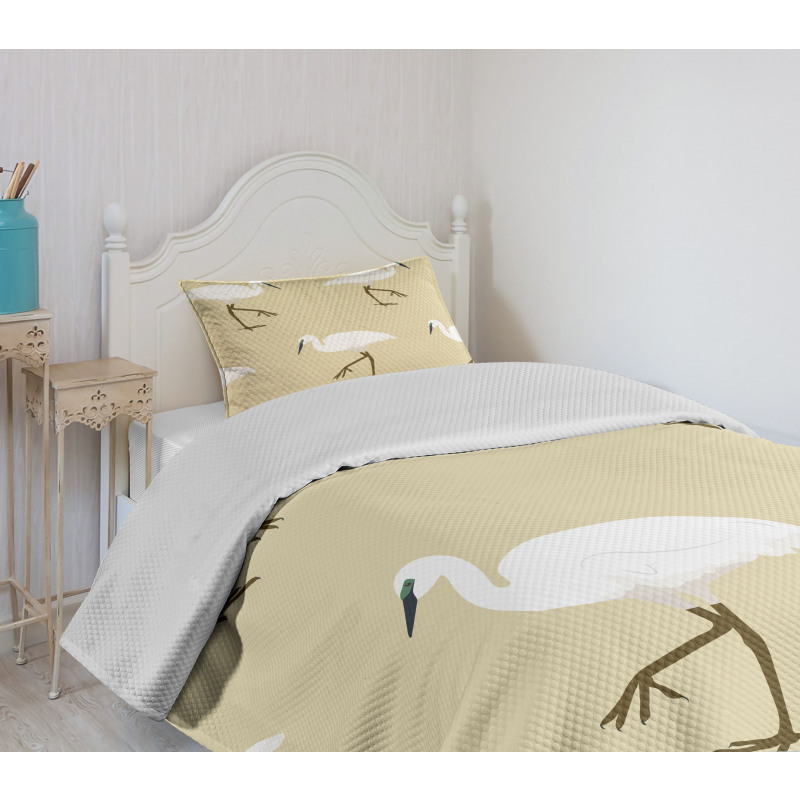 Leg Standing Heron Birds Bedspread Set