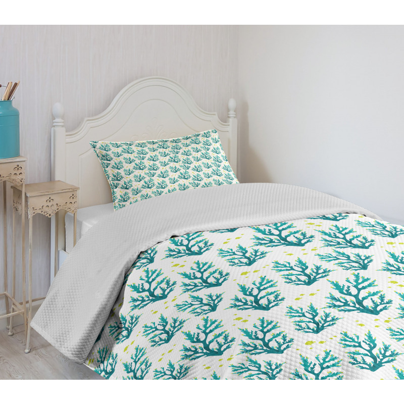 Corals and Fish Silhouette Bedspread Set