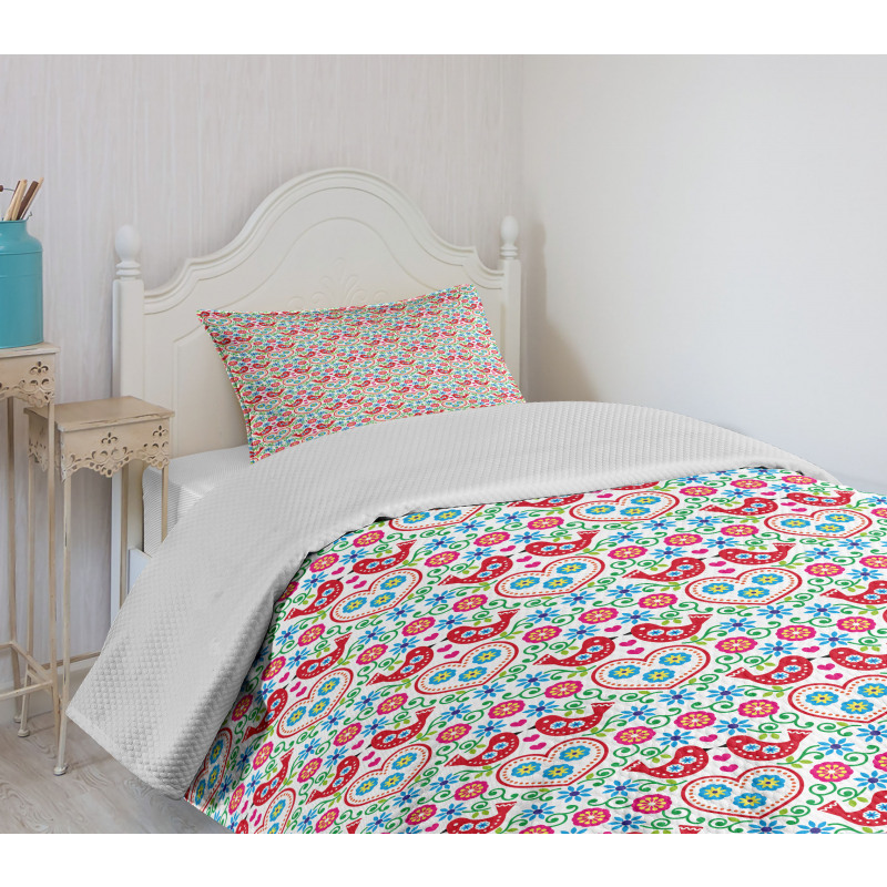 Flowers Birds and Hearts Bedspread Set