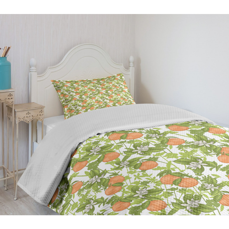 Vintage Mandarins Flowers Bedspread Set