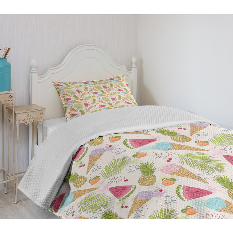 Ice Creams and Fruits Bedspread Set