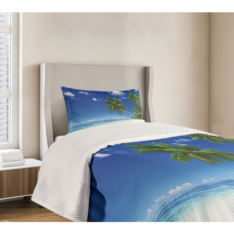 Lagoon Palm Leaf Clouds Bedspread Set