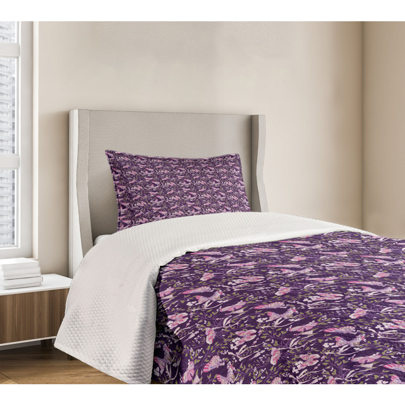 Butterflies Floral Branches Bedspread Set