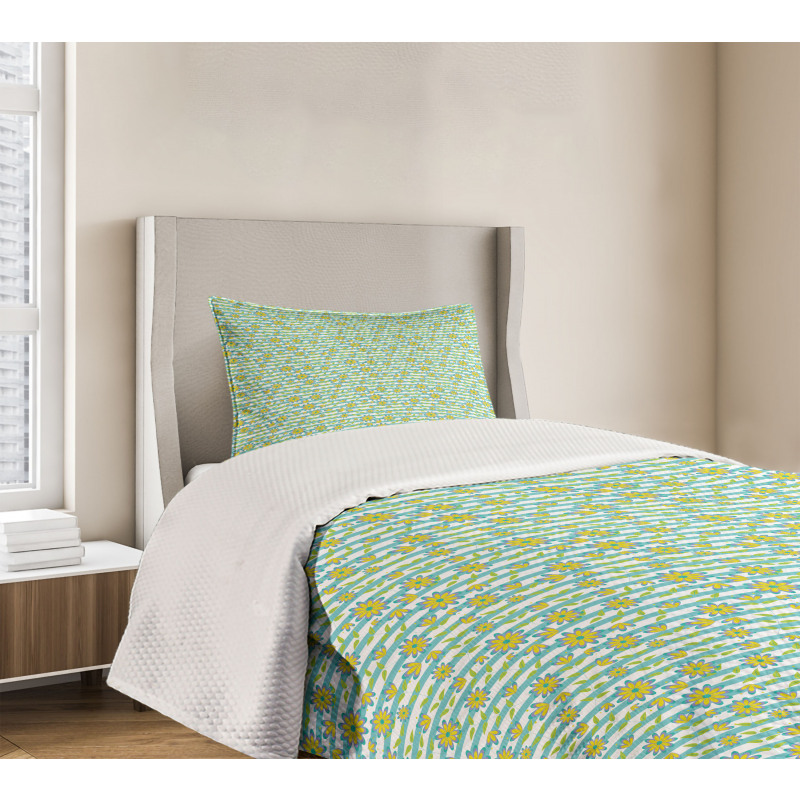 Summer Flowers Stripes Bedspread Set