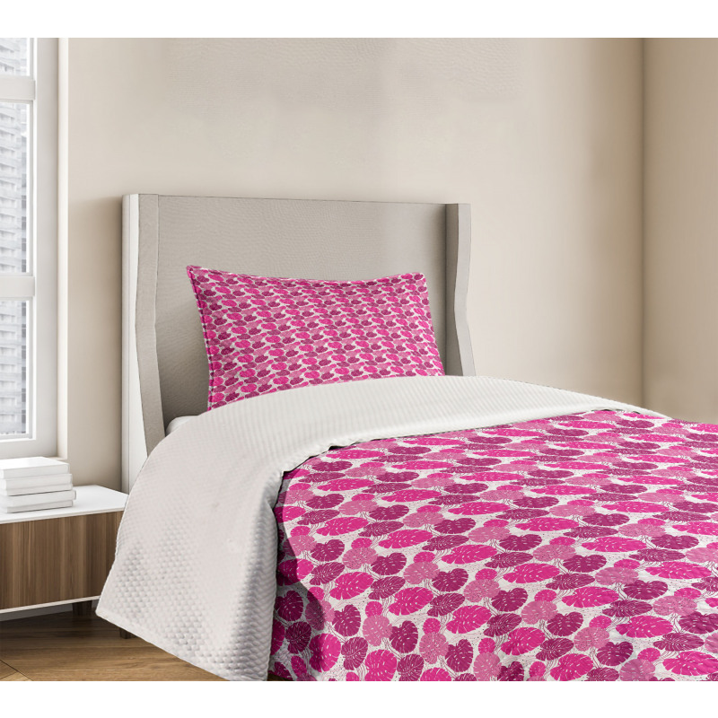 Pink Color Palette Leaves Bedspread Set