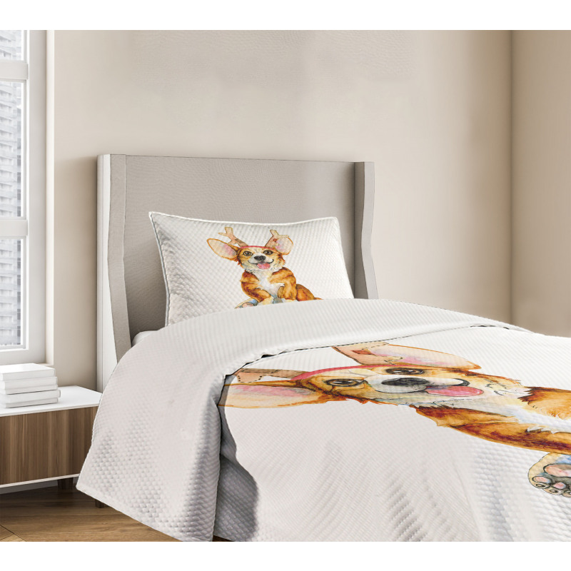 Corgi Dog with Deer Antlers Bedspread Set