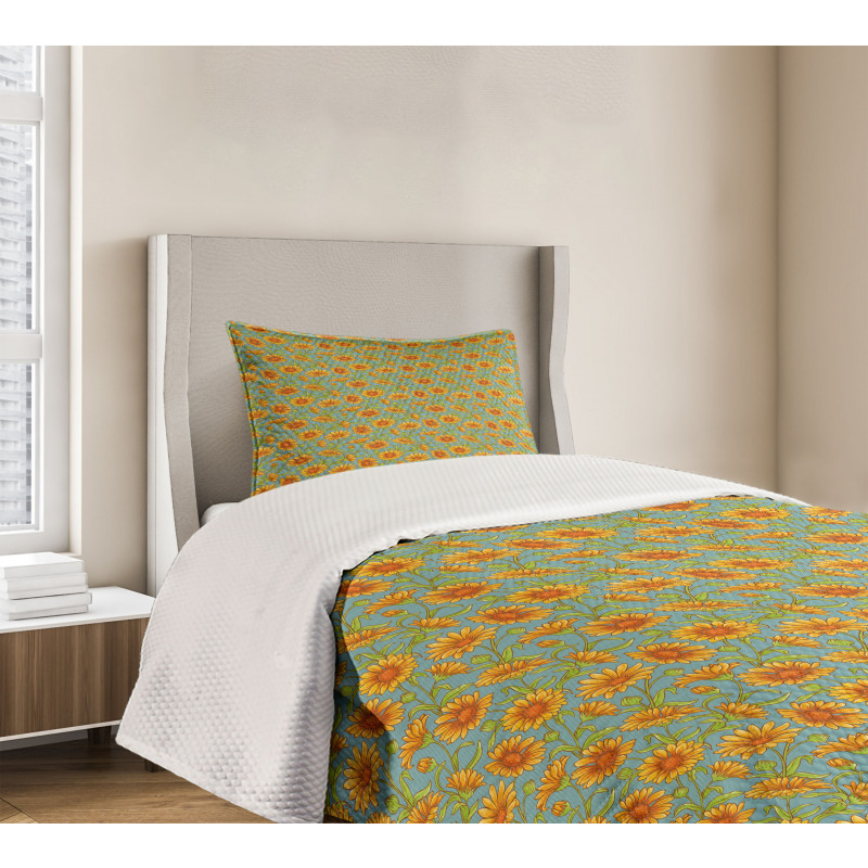 Calendula Flowers Cartoon Bedspread Set