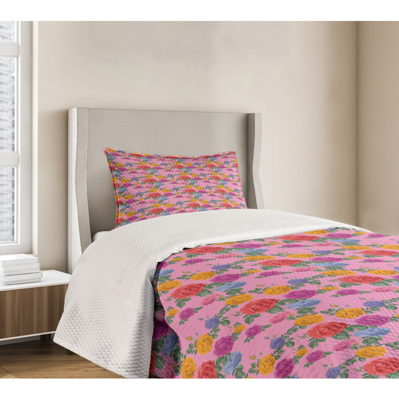 Colorful Roses Bedspread Set