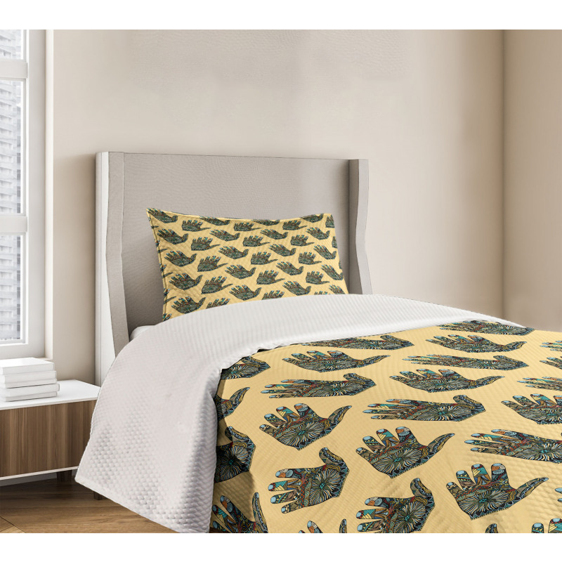 Oriental Motifs on Hand Bedspread Set