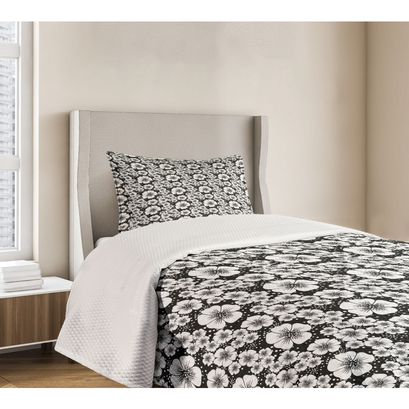 Monochrome Apple Blossoms Bedspread Set