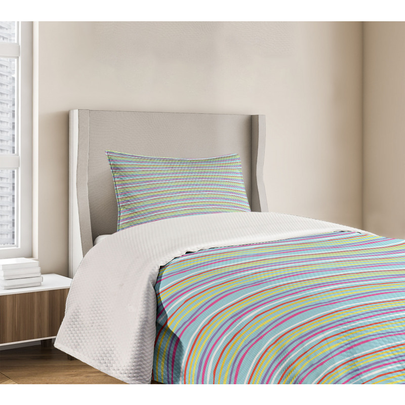 Colorful Ripple Lines Fun Bedspread Set