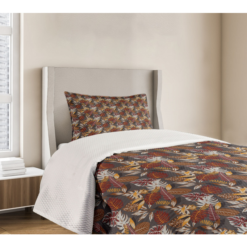 Tropic Leaves in Earth Tones Bedspread Set