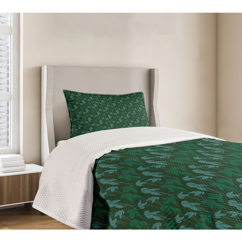 Growth Jungle Leaves Motif Bedspread Set