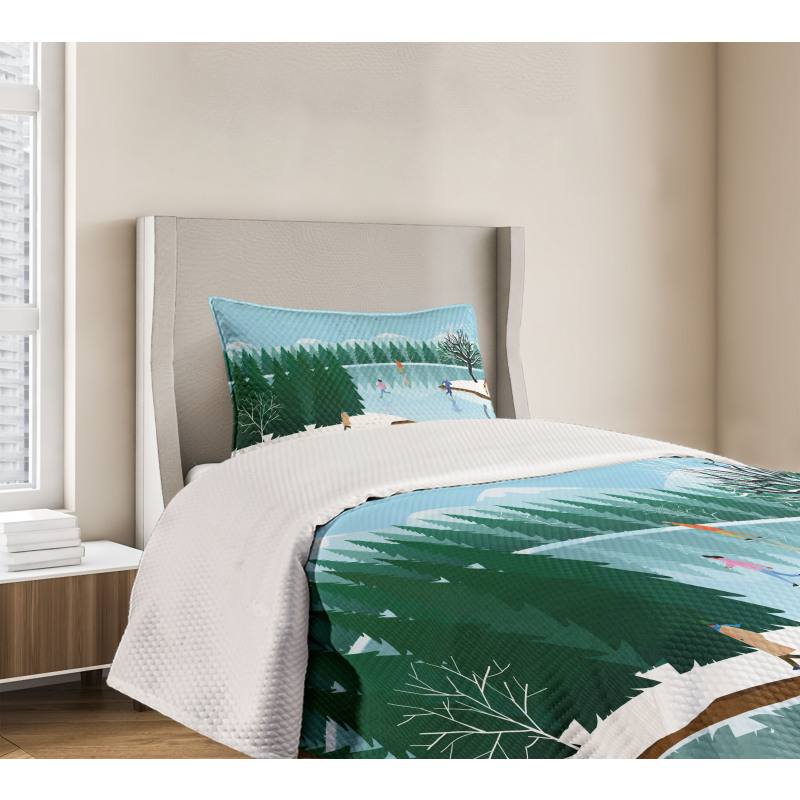 Ice Skating Frozen Lake Art Bedspread Set